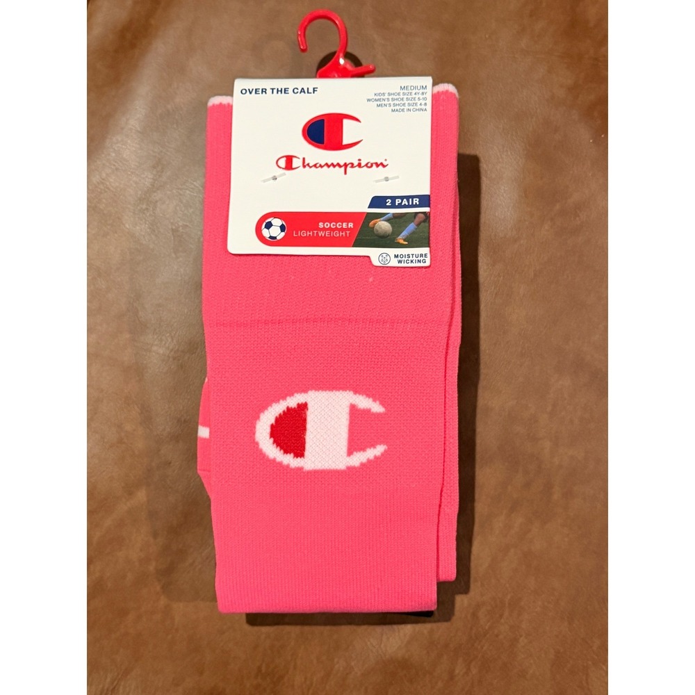 Champion Over the Calf Soccer Socks Medium Pink Black Moisture Wicking